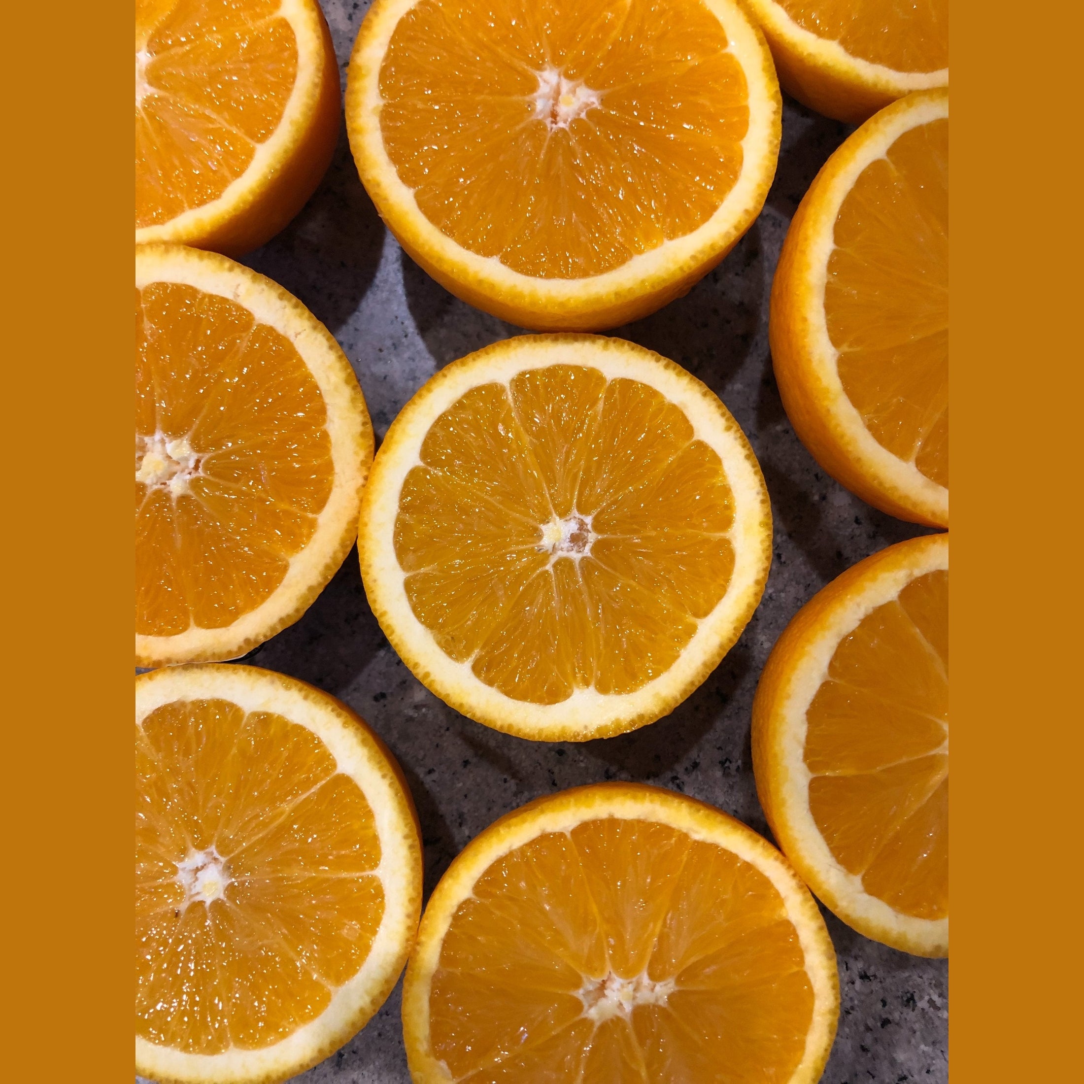 Several orange halves.