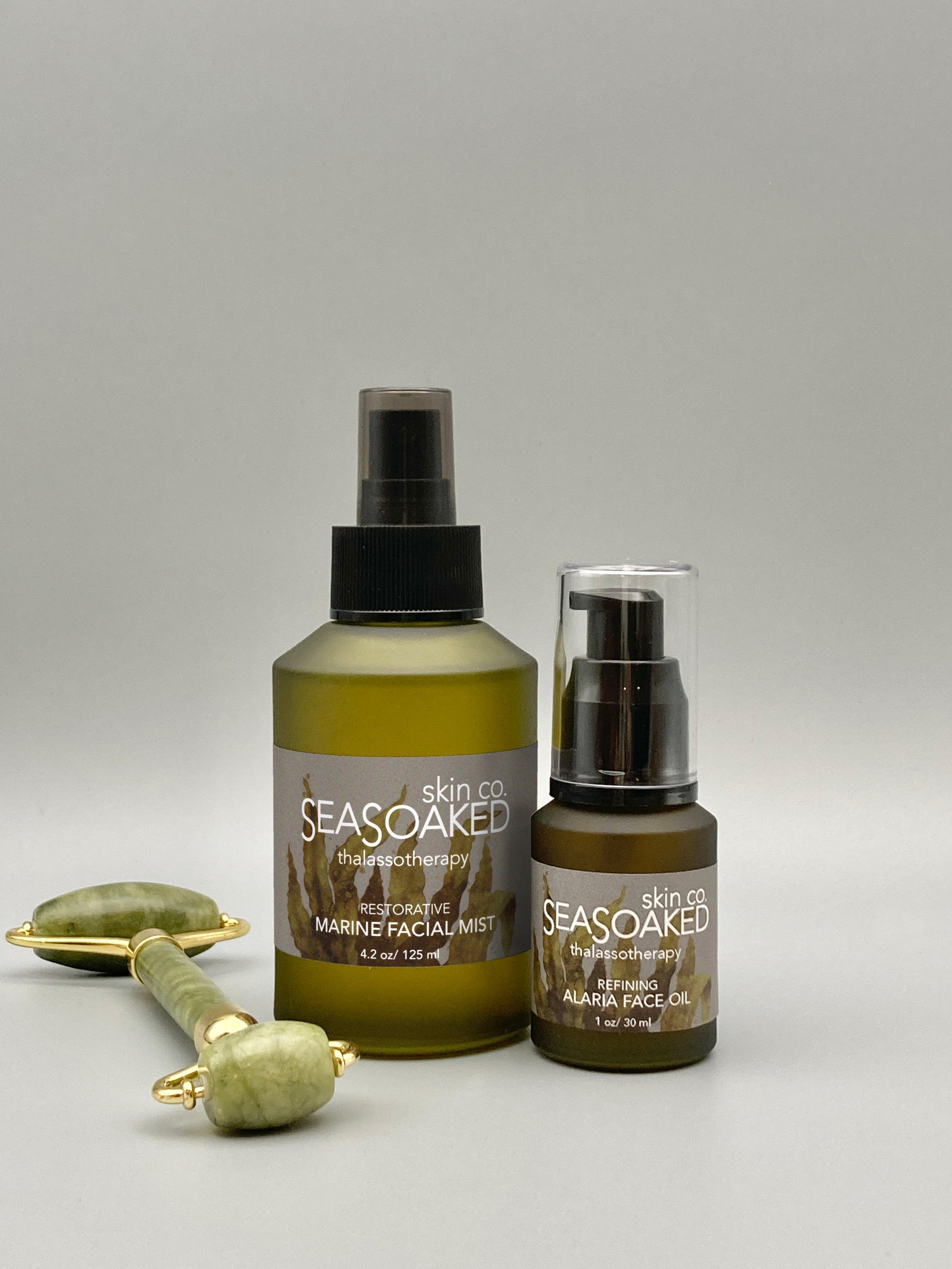 Marine Facial Mist and Alaria Oil with jade face roller.
